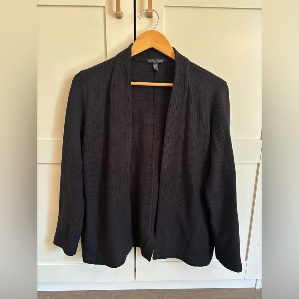 Eileen Fisher Black Textured Sweater Jacket Top Size Small